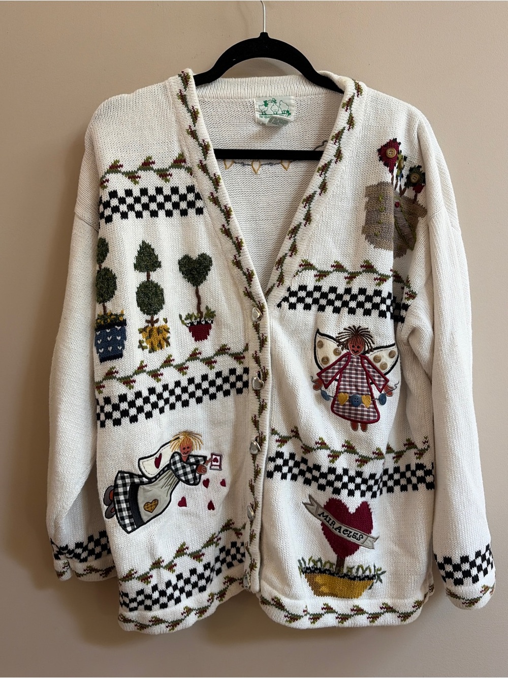 Quacker Factory Vintage Garden Angel Cottagecore Chunky Cardigan Sweater